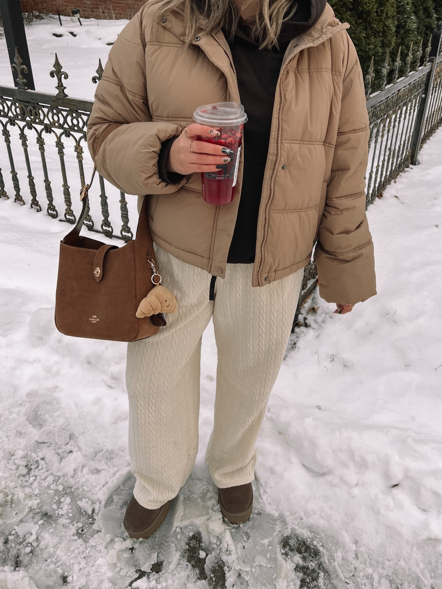 Comfy casual winter outfit! Wearing my usual size L in the cream cable knit wide leg pants and in the tan puffer jacket. Canadian jacket link is under “similar products”. Sized down to M in the chocolate brown hoodie and it’s still oversized, runs quite big! Ugg look for less boots are from Amazon and such good quality, I’m usually a 9.5-10 and wear a 10 in these.


#LTKmidsize #LTKsale #LTKwinter