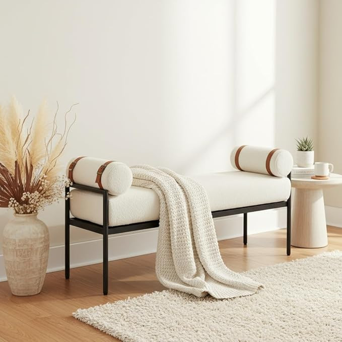 LukeAlon Modern 55" End of Bed Bench Long King Upholstered Sherpa Ottoman Bench with Arms & Detac... | Amazon (US)