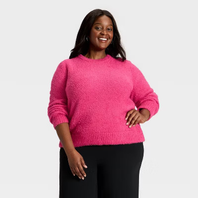 Women's Fuzzy Pullover Sweater - A New Day™ Pink 3X | Target