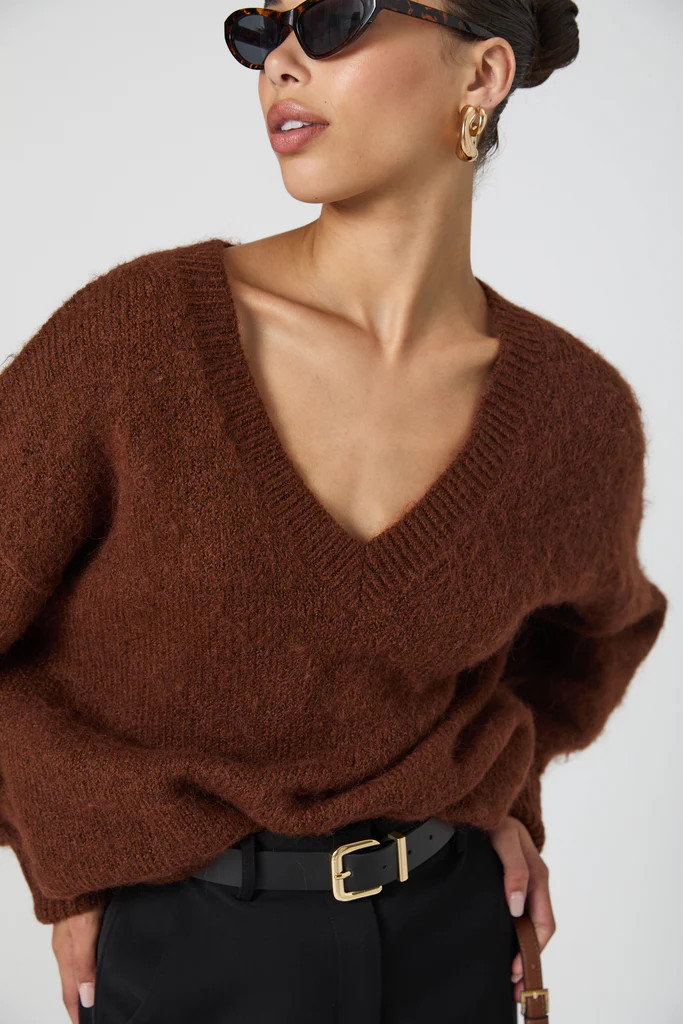 Fluffy Knit V Neck Oversized Sweater | French Connection (US)