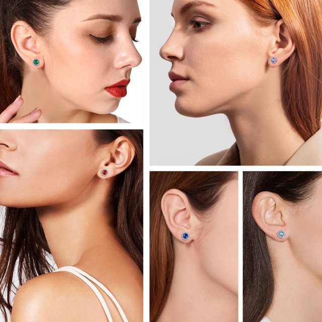 Bestyle 925 Sterling Silver Birthstone Stud Earrings Round Synthetic Clear Quartz Diamond Studs E... | Walmart (US)