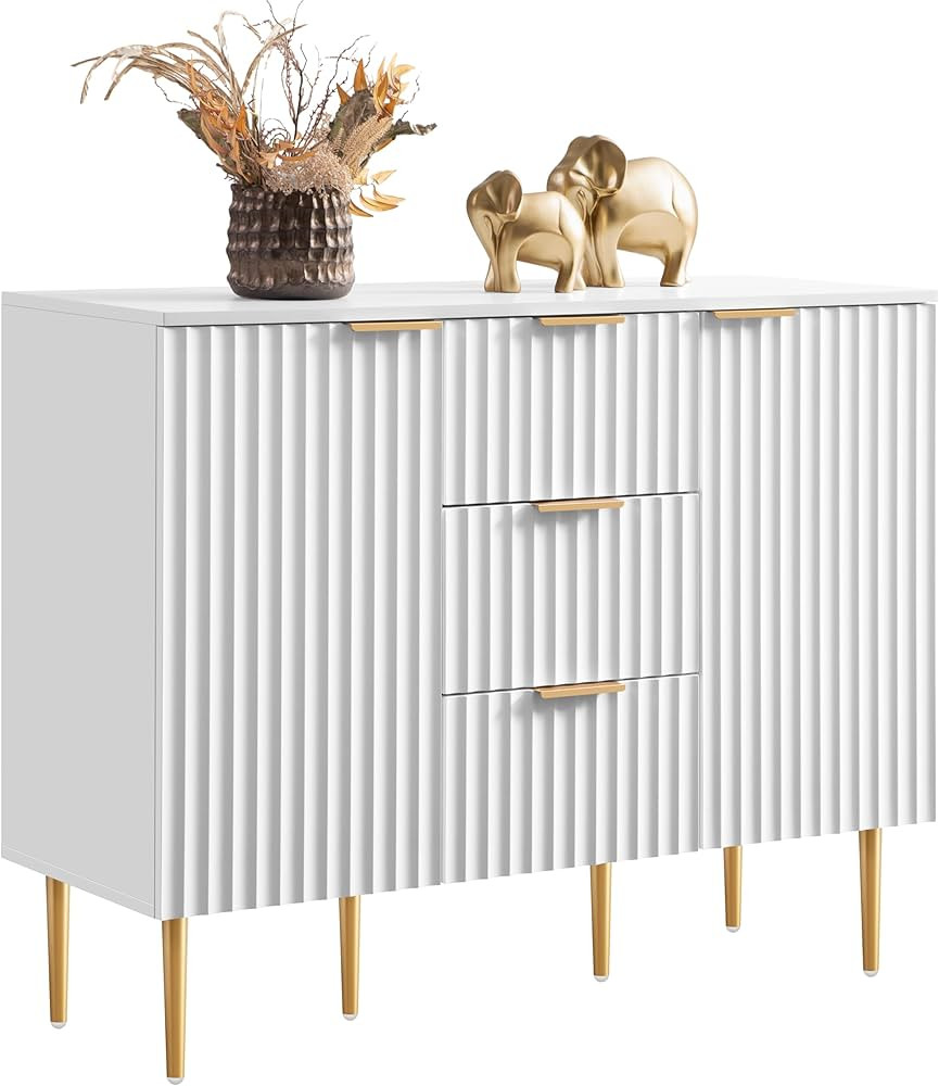 SICOTAS Buffet Sideboard Fluted Storage Cabinet with Doors and Shelves, White Fluted Buffet Sideb... | Amazon (US)