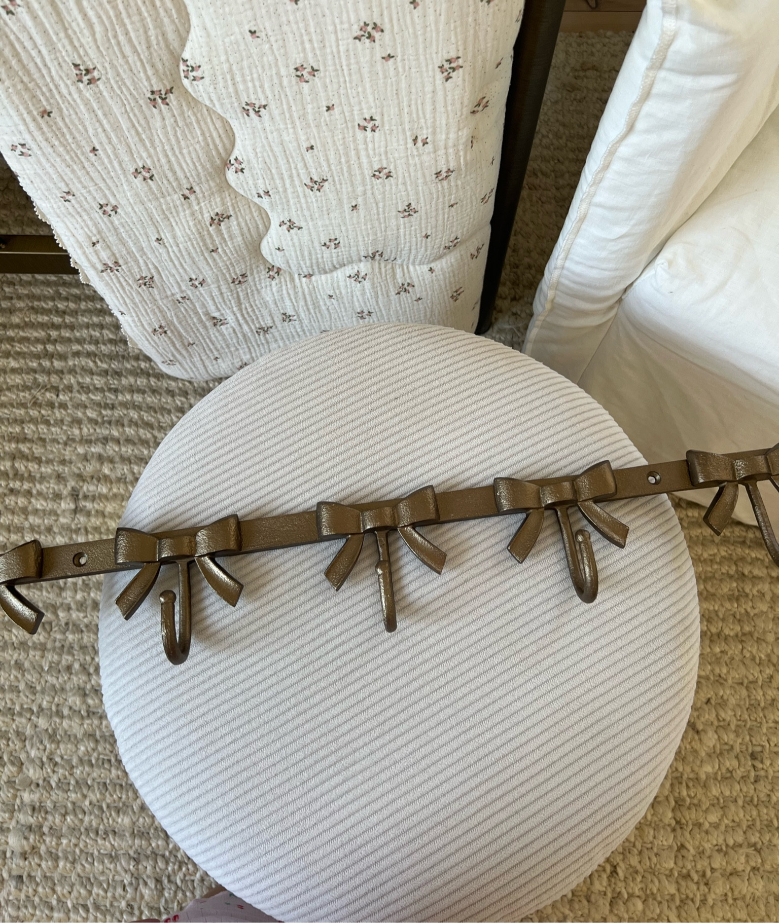 The sweetest brass hook shelf for baby girls Nusery 🎀

#babynusery #babyroomdecor 

#LTKaustralia #LTKmaternity #LTKhome