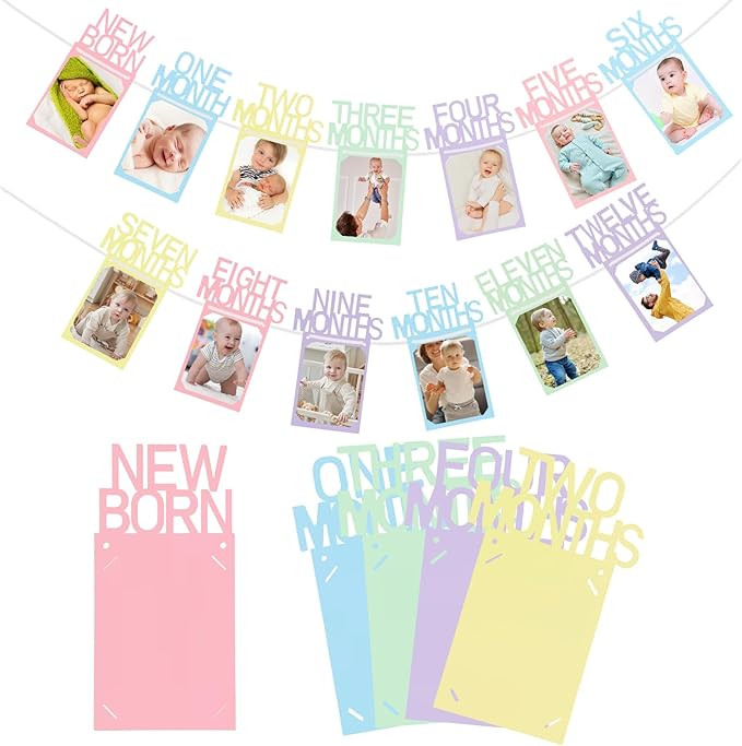 Buryeah Macaron 1st Birthday Photo Banner for Baby from Newborn to 12 Months One Year Photo Banne... | Amazon (US)