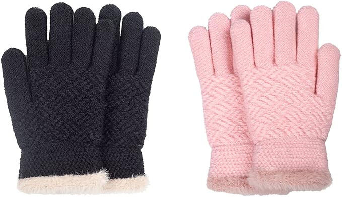 FENELY 2 Pairs Kid Winter Knit Gloves Stretchy Warm Gloves Gift for Boy Girl | Amazon (US)