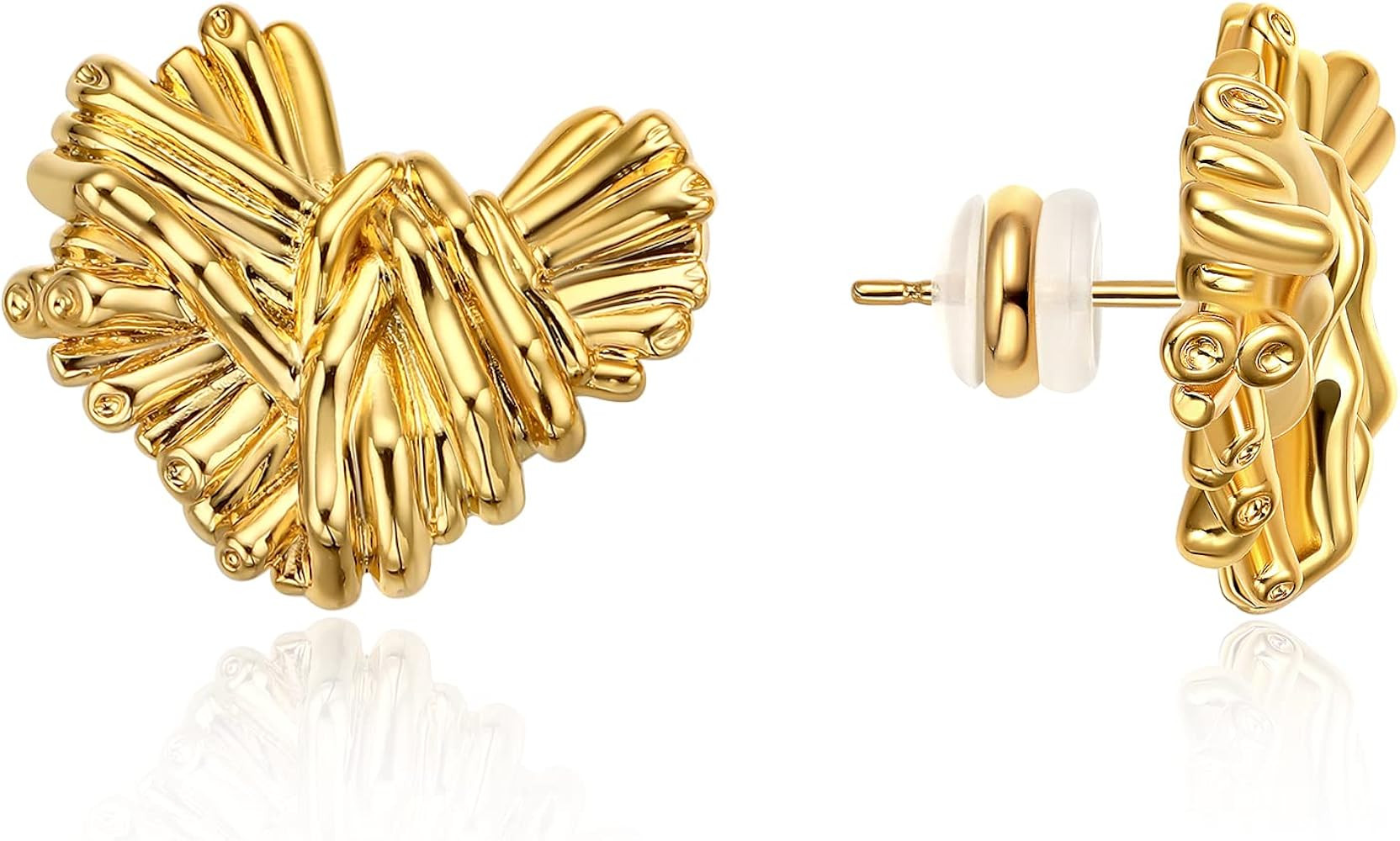 Statement Earrings for Women,Dainty 18k Gold plated Flat Square Bamboo Woven Metal Women's Ear Studs | Amazon (US)