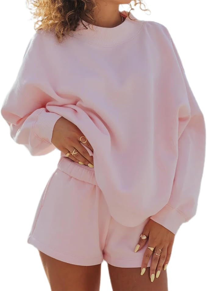 Women 2 Piece Outfits Sweat Shorts Sets Oversized Casual Lounge Matching Set Sweatsuit Tracksuit ... | Amazon (US)