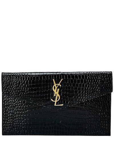 Saint Laurent Uptown Croc-Embossed Leather Pouch | Gilt & Gilt City