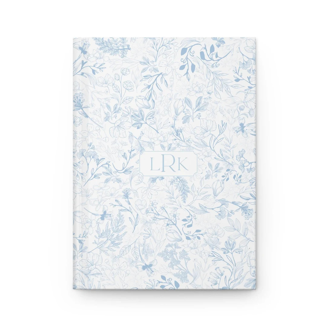 Customized Light Blue Floral Journal, Personalized Monogram Blue Flower Notebook, Toile Light Blu... | Etsy (US)