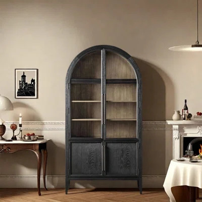 Vintage Black Glass Door Arched Storage Bookcase | Wayfair North America