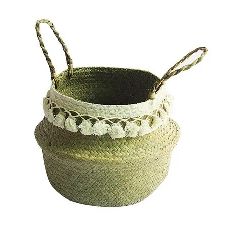 Foldable Seaweed Storage Basket Handmade Plant Pot Flower Vase with Tassel | Walmart (US)