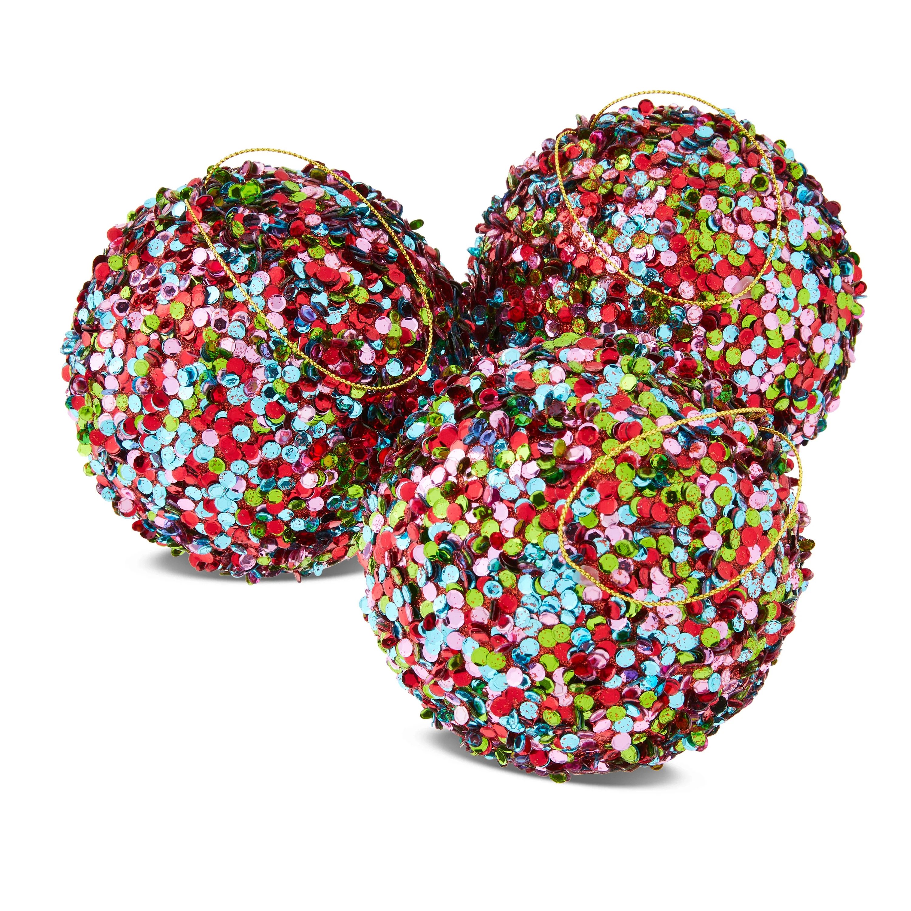 4 Count Multicolor Sequin Ball Christmas Ornaments, 3.5", by Holiday Time | Walmart (US)