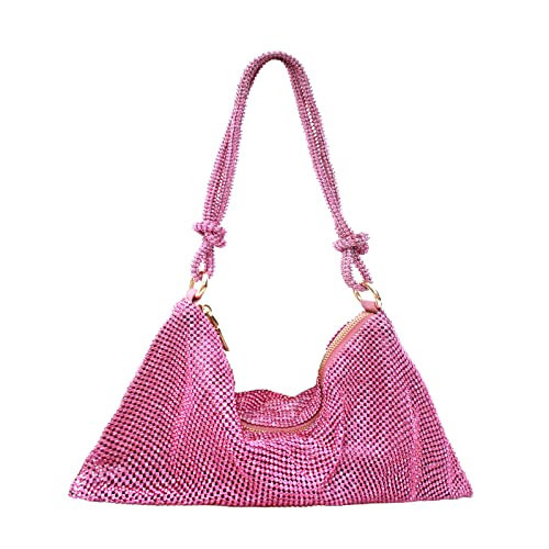 Rhinestone Purse Silver Hobo Purse Sparkly Black Evening Bag for Women Prom Party Wedding-Pink | Amazon (US)