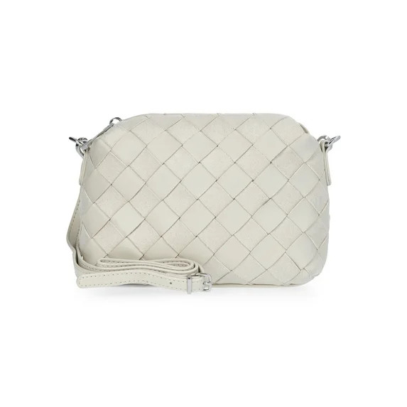 Time and Tru Women's Faux Leather and Suede Woven Camera Crossbody Bag, Beige | Walmart (US)
