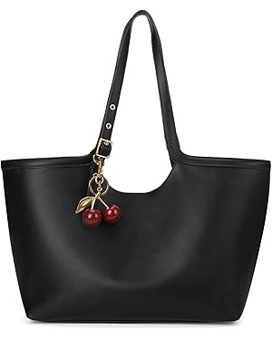 JQWSVE Faux Leather Tote Bags for Women Cherry Shoulder Handbag Large Capacity Work Tote Bag Week... | Amazon (US)