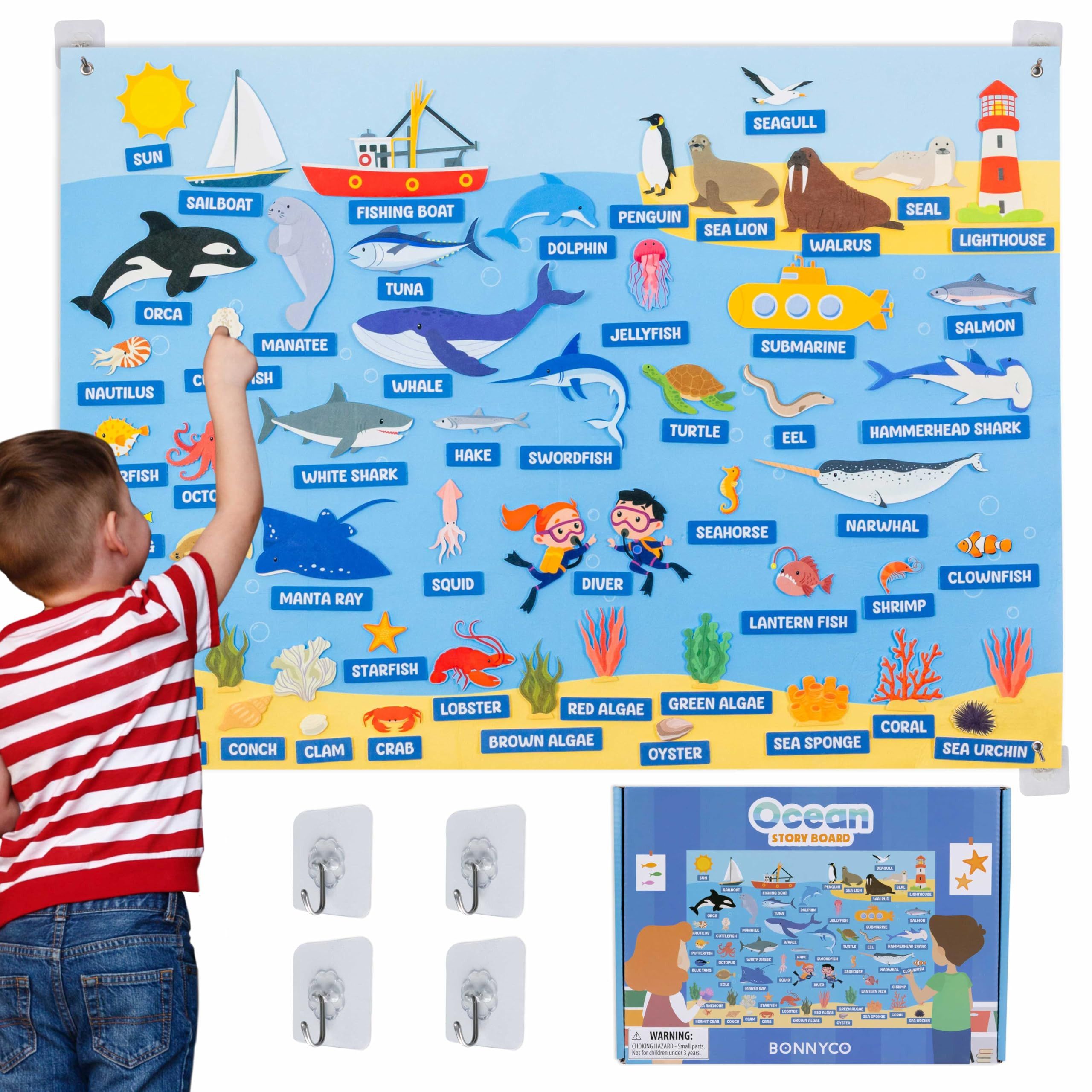 BONNYCO Fuzzy Felt Board with 107 Sea Animals Figures. Montessori Toys and Birthday Gifts for Kid... | Amazon (UK)