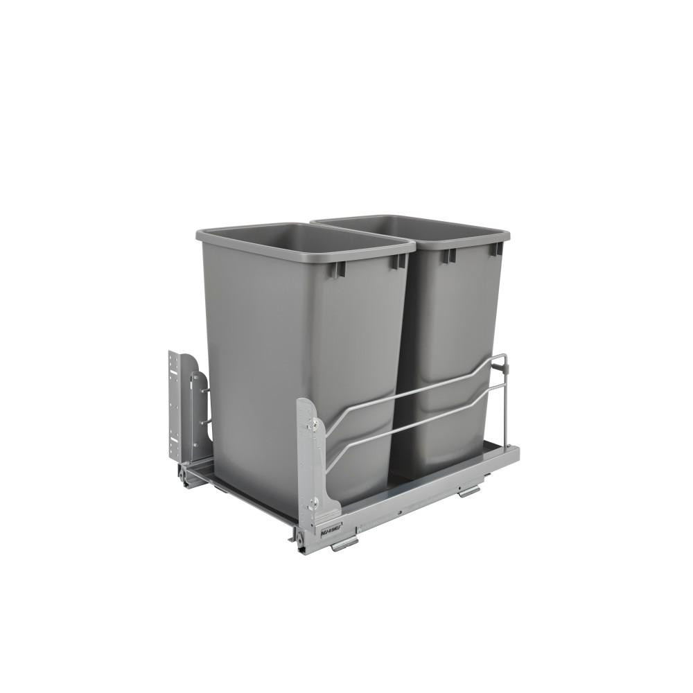 Double 35 Qt. Pull-Out Silver Waste Container with Soft-Close Slides | The Home Depot