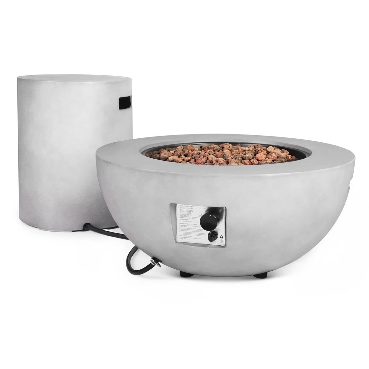 31.5" Outdoor Propane Fire Pit table with Tank Cover Table, 50,000 BTU, Concrete Round Gas Firepi... | Wayfair North America