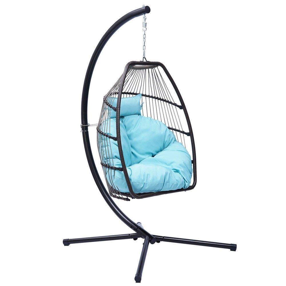 Outdoor Wicker Folding Hanging Patio Chair - Black/Blue - WEDOHOME | Target