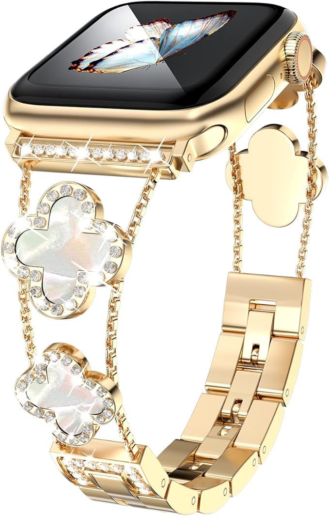 Rose Gold Cute Luxury Metal Diamond Slim Glitter Apple Watch Band 38mm 40mm 42mm 44mm iwatch se S... | Amazon (US)