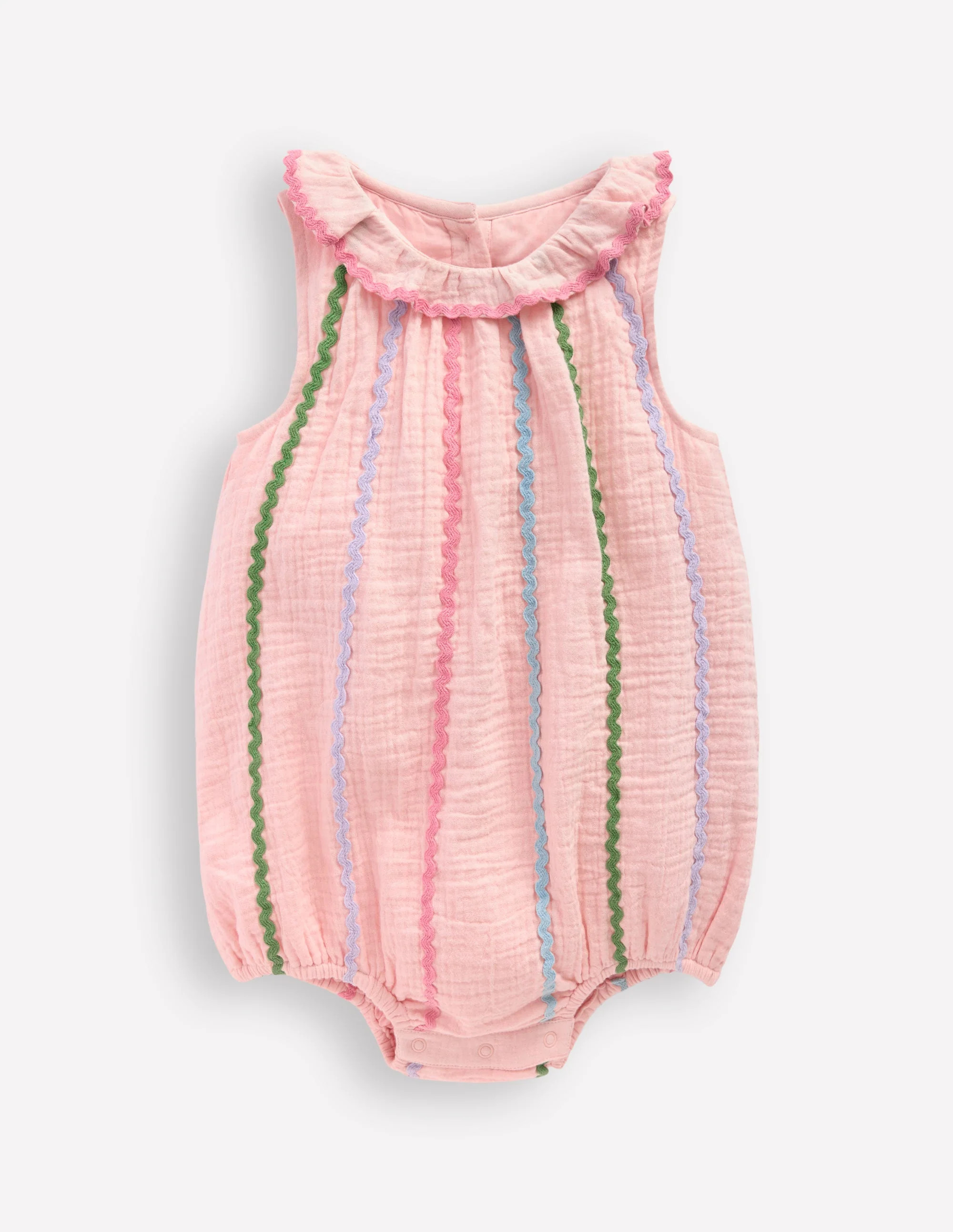 Double Cloth Bubble Romper-Chalk Pink Multi Ric Rac | Boden UK