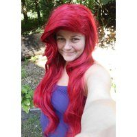 Ariel Wig, Princess Long Red Wig, Mermaid Cosplay Adjustable, Bangs, Bright Red, Styled, Heat Safe,  | Etsy (US)