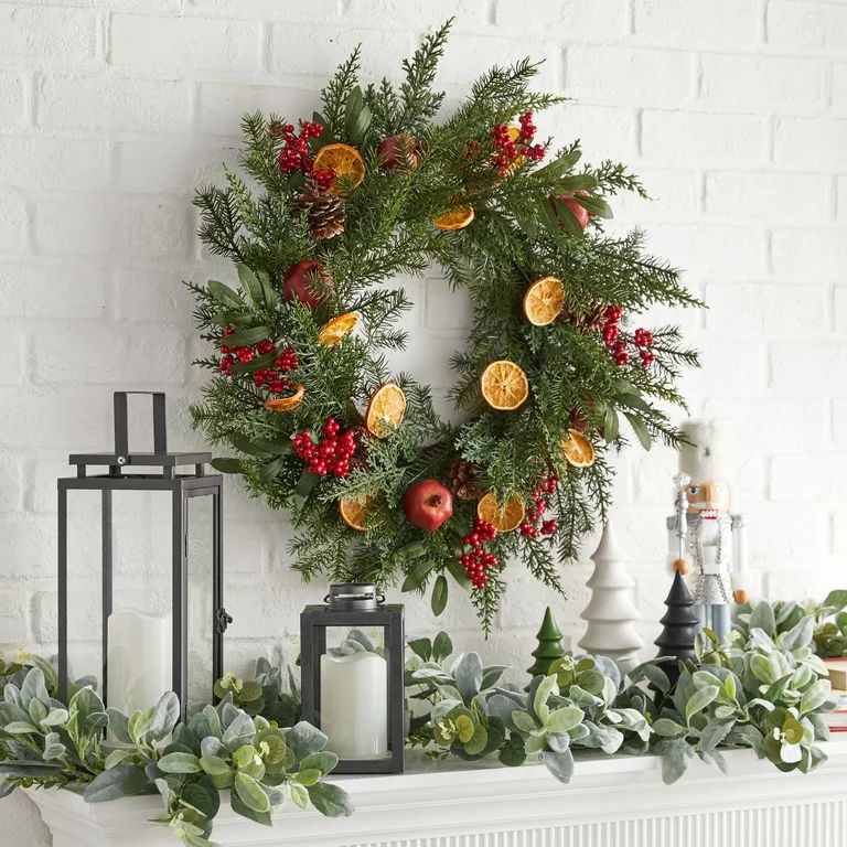 Holiday Time Pine Cone and Orange Slice Un-Lit Christmas Greenery Wreath, 28" - Walmart.com | Walmart (US)