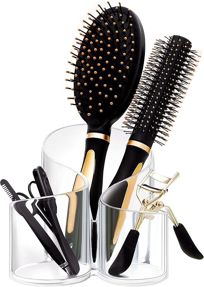 CAXXA Acrylic Makeup Brush Holder, 3 Compartment Desk Organizer Desktop Clear Cosmetics Organizer... | Amazon (US)
