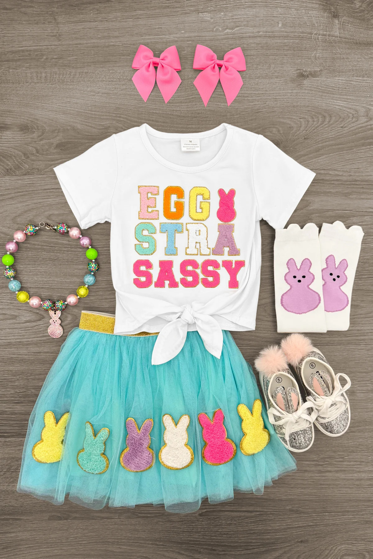 Eggstra Sassy" Chenille Patch Tutu Skirt Set | Sparkle In Pink