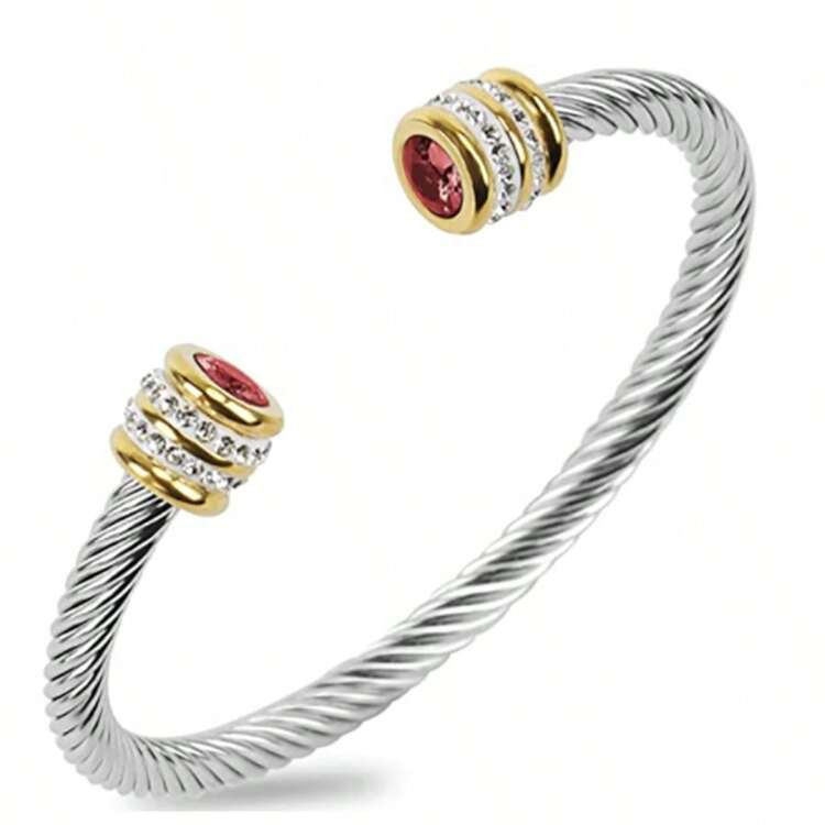 1 Pc Stainless Steel Cable Bracelet With 12 Birthstones And Zirconia, Suitable For Women | SHEIN