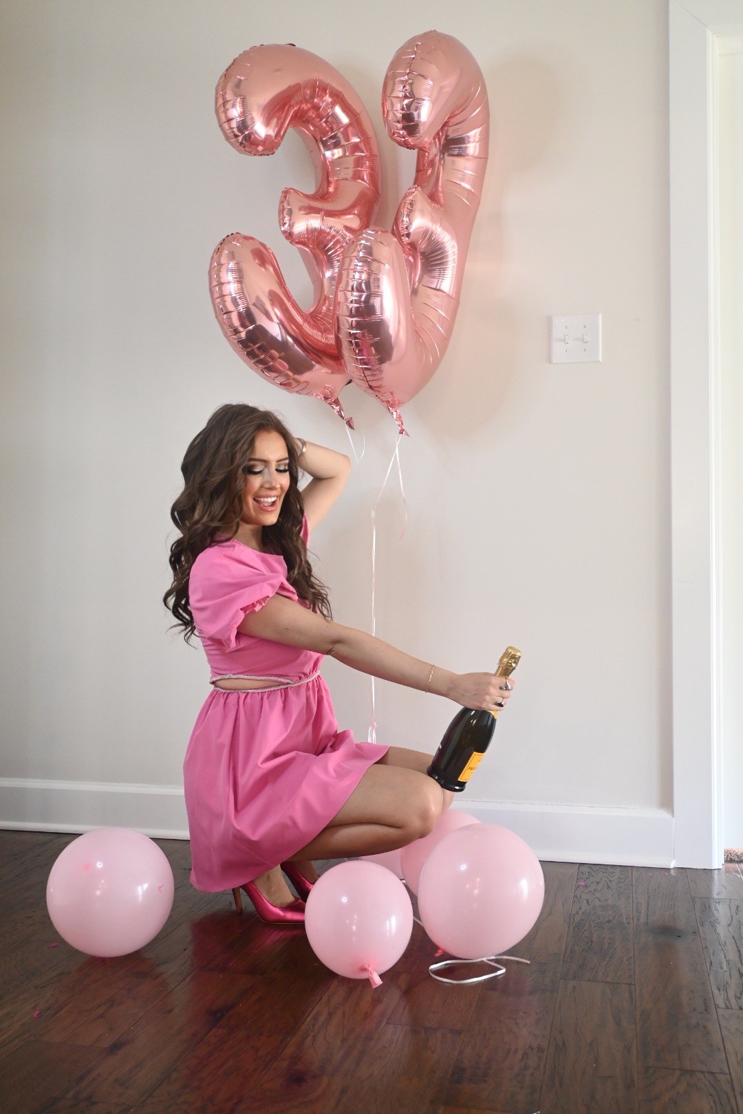 Pink dress. Birthday outfit. Birthday look. Birthday photo shoot. Pink puff sleeve dress. Pink pumps. Pink balloons  

#LTKFindsUnder50 #LTKStyleTip #LTKParties