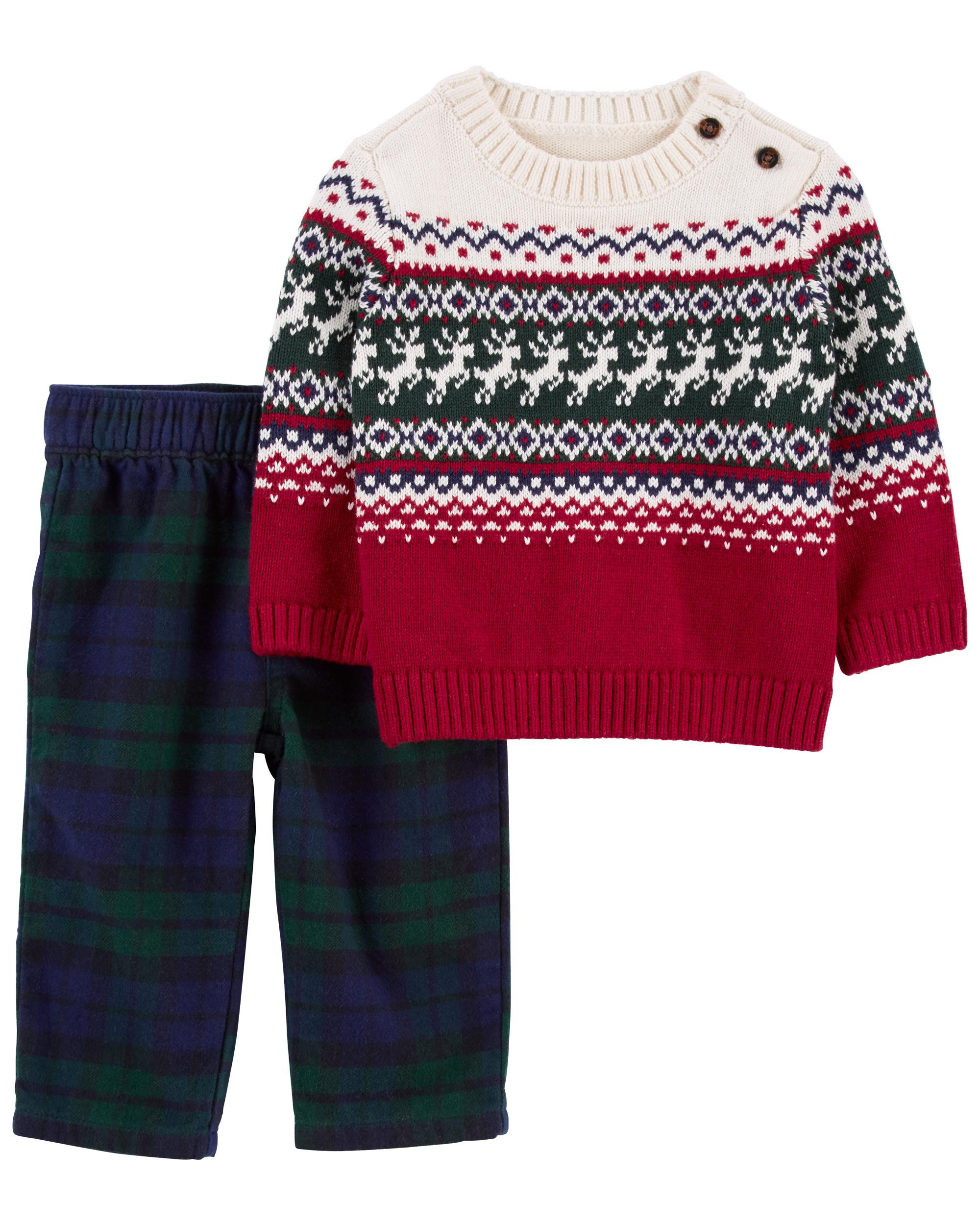 Baby 2-Piece Holiday Sweater & Twill Flannel Pant Set | Carter's