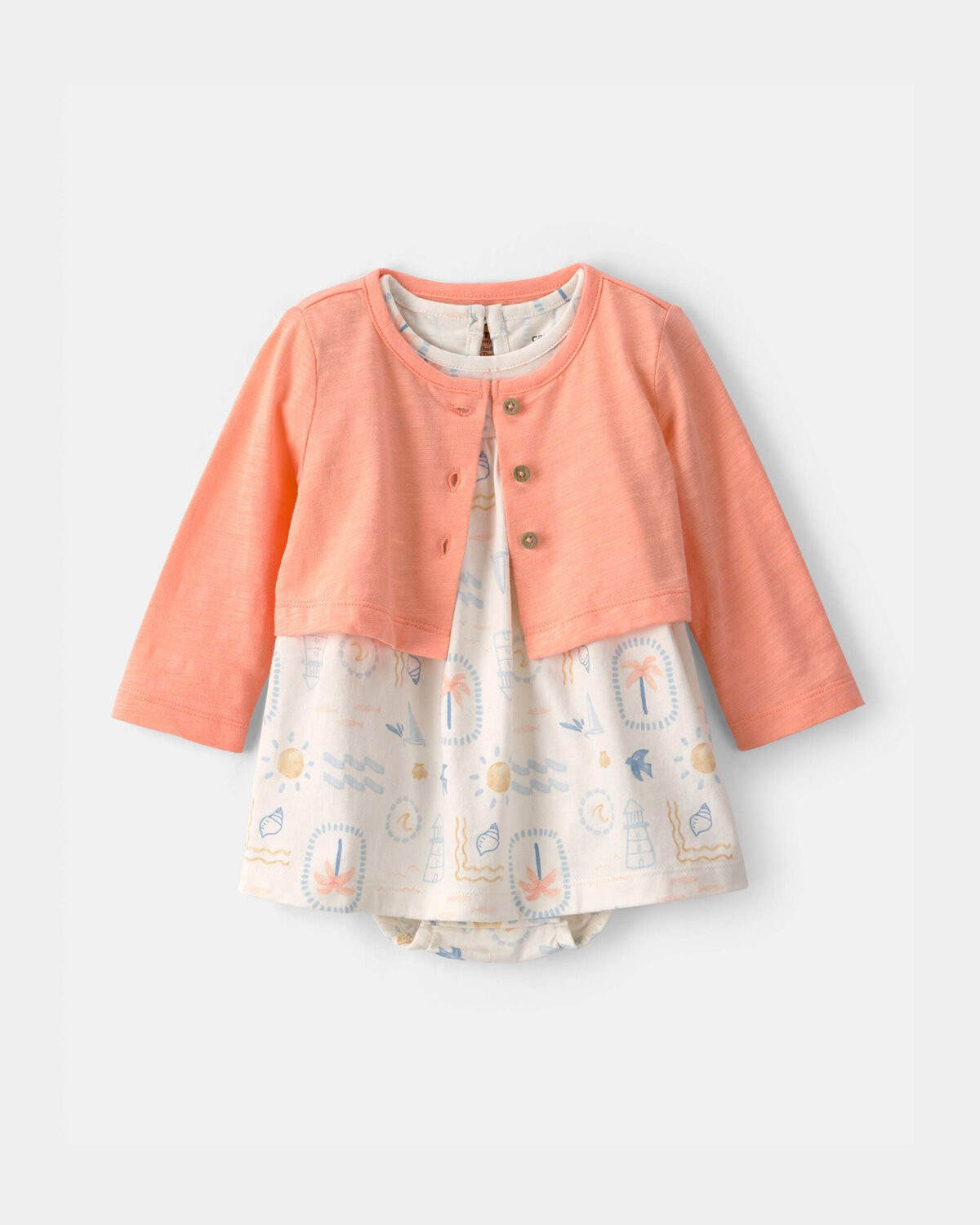 Baby Girl 2-Piece Beach Cardigan & Bodysuit Dress Set - Orange/Ivory | Carter's Inc