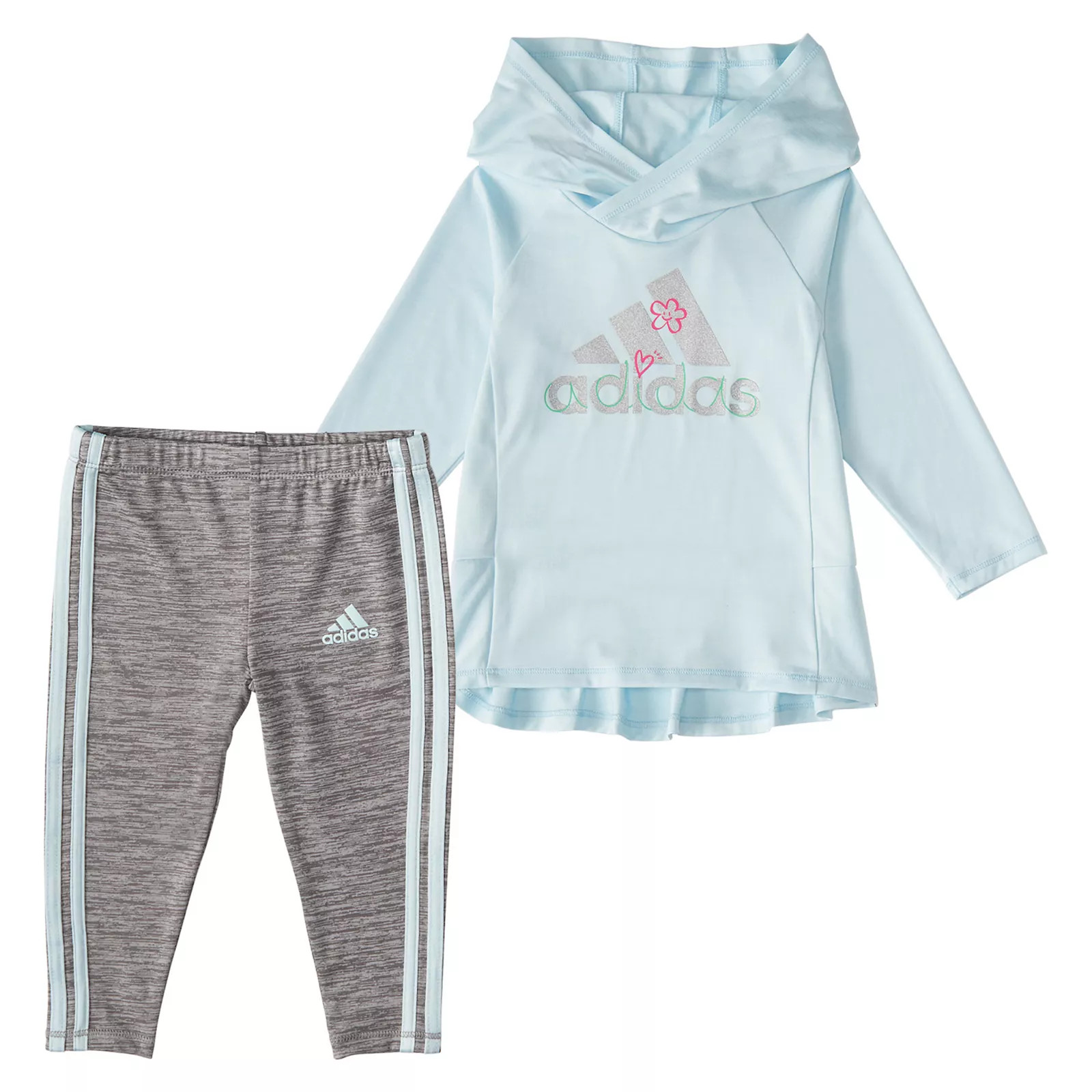 Baby Girl adidas Hooded Tee & Melange 3-Stripe Leggings Set, Infant Girl's, Size: 12 Months, Halo Mint Grey | Kohl's