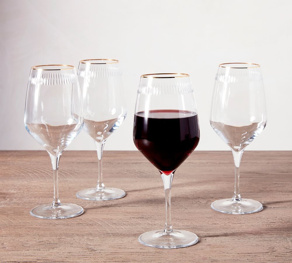 Etched Gold Rim Handcrafted Wine Glasses - Set of 4 | Pottery Barn (US)