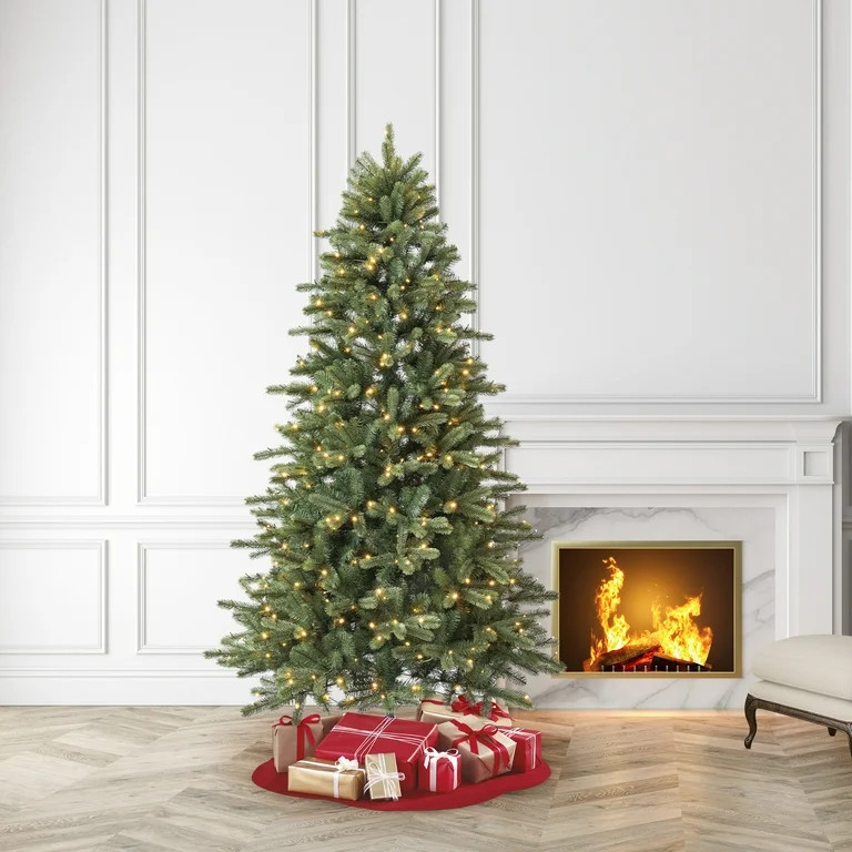 7.5' Pre-Lit Birchwood Fir Green Artificial Christmas Tree with Warm White Twinkle LED Lights and... | Walmart (US)