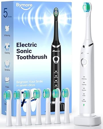 Bymore Electric Toothbrush for Adults,Travel Sonic Toothbrush with 8 Replacement Heads, Ultra Cle... | Amazon (US)