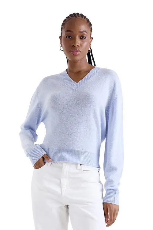 1982 Vee V-Neck 100% Cashmere Sweater in Azure at Nordstrom, Size Medium | Nordstrom