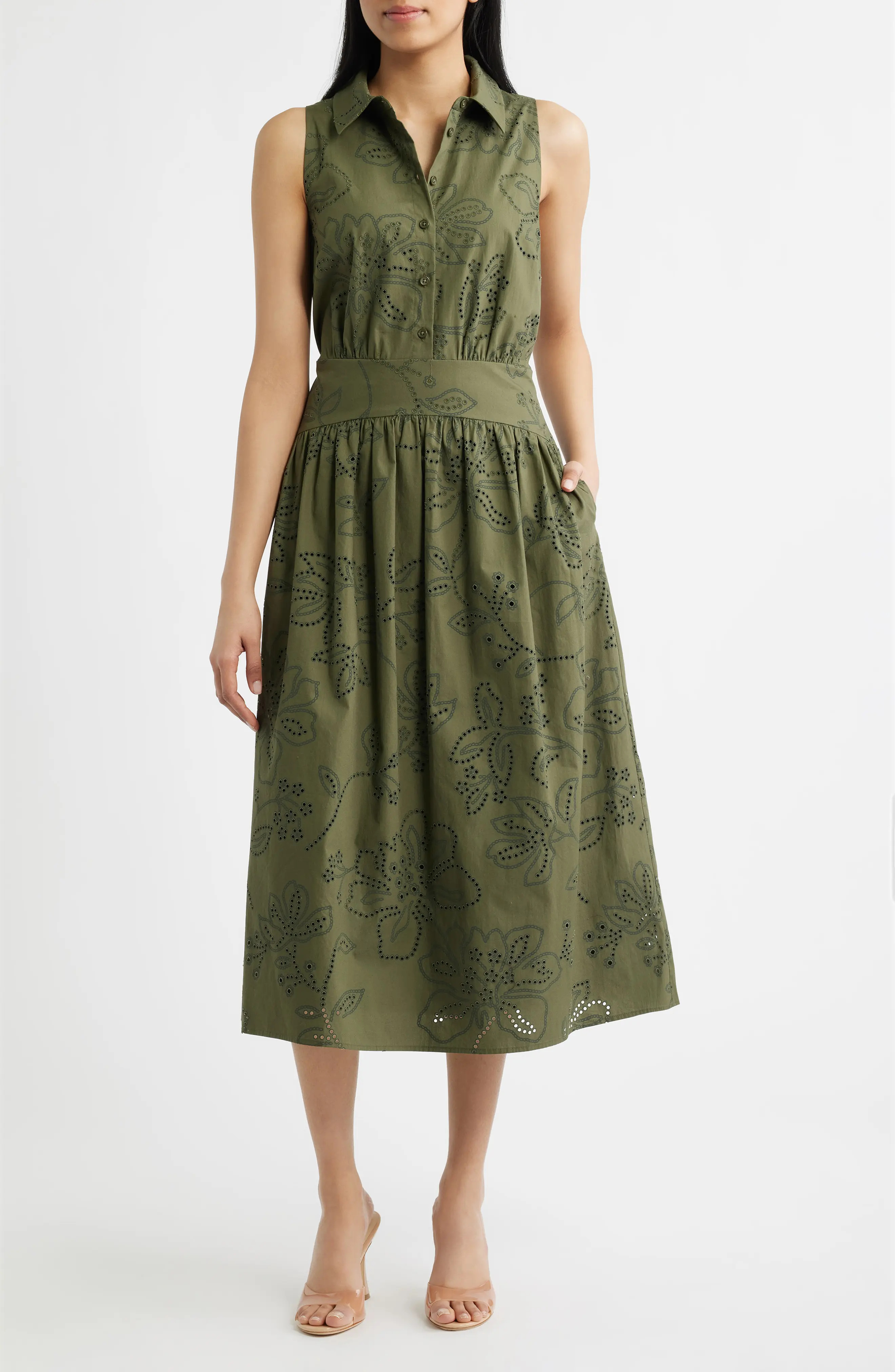 Eyelet Sleeveless Midi Shirtdress (Women) | Nordstrom | Nordstrom