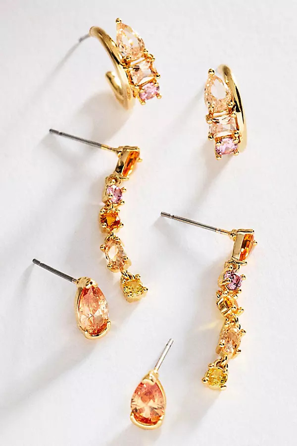 Mixed Stone Hoop and Huggie Earrings, Set of 3 | Anthropologie (US)