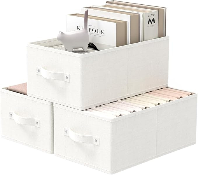 Fabric Storage Boxes for Shelves, 3 Pack Foldable Cloth Bins, Closet Organizers System with 2 Han... | Amazon (US)