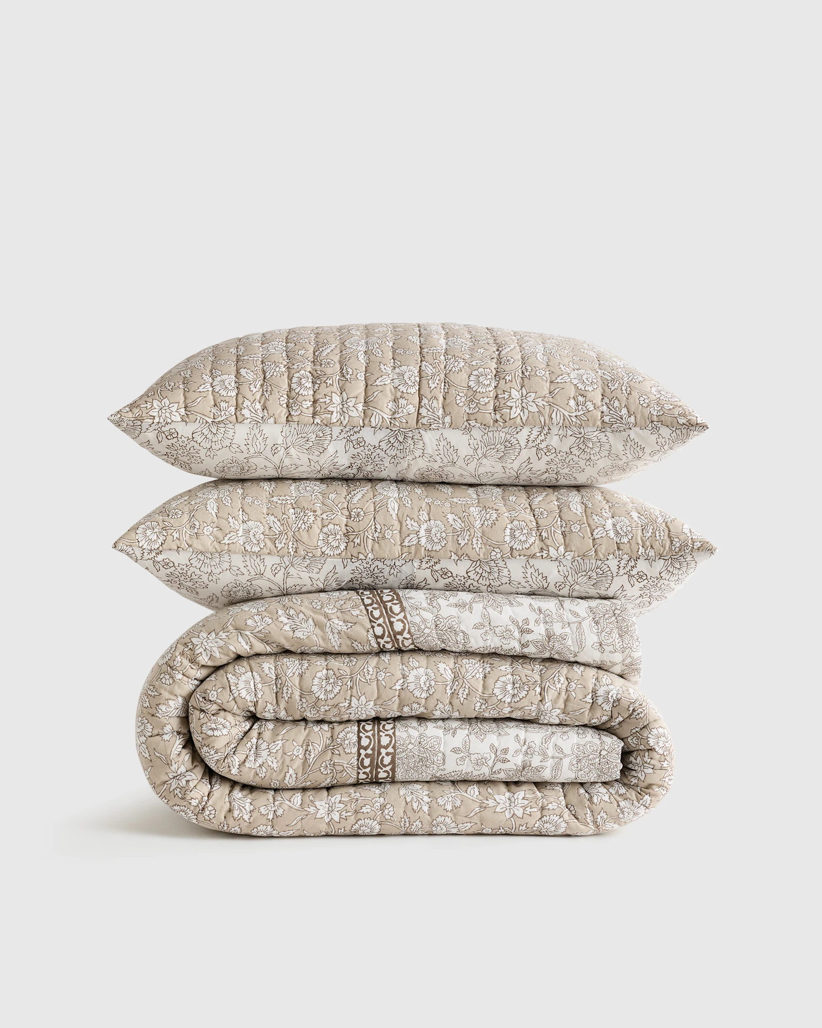 Quince | Block Print Quilt Set in Toffee, Size Twin, Organic Cotton | Quince