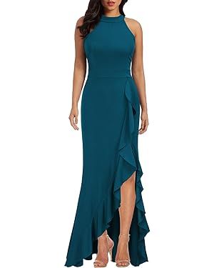 WOOSEA Women's High Neck Split Bodycon Mermaid Evening Cocktail Long Dress | Amazon (US)