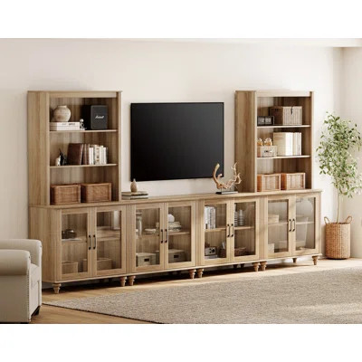 Entertainment Center With Bookshelves For Tvs Up To, Farmhouse Wall Unit TV Stand With Glass Doors, Media Console TV Table For Living Room, Bedroom & | Wayfair North America