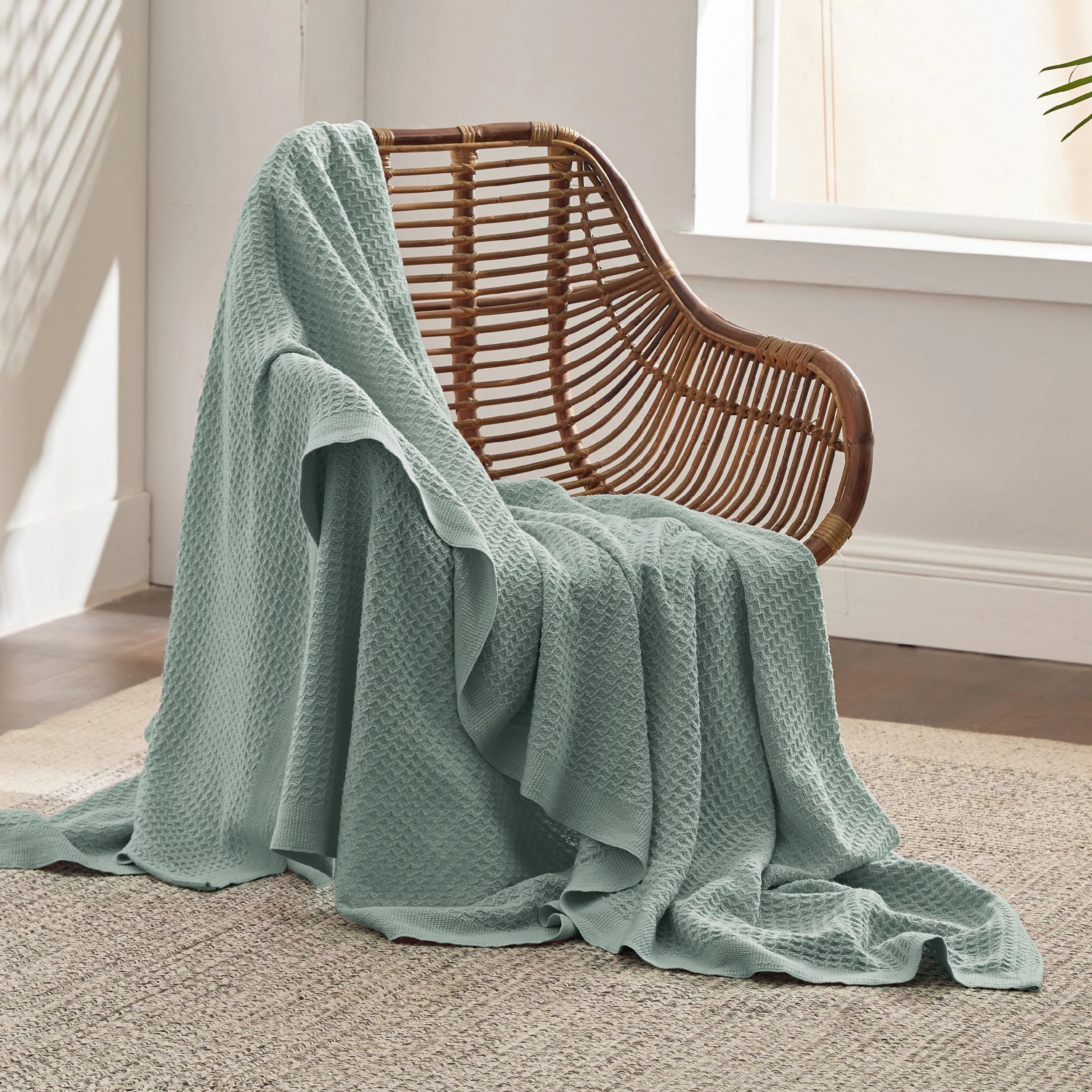 Essential Collection Bedsure 406gsm 100% Cotton Blanket Breathable Waffle Weave Throw Blanket Gen... | Wayfair North America