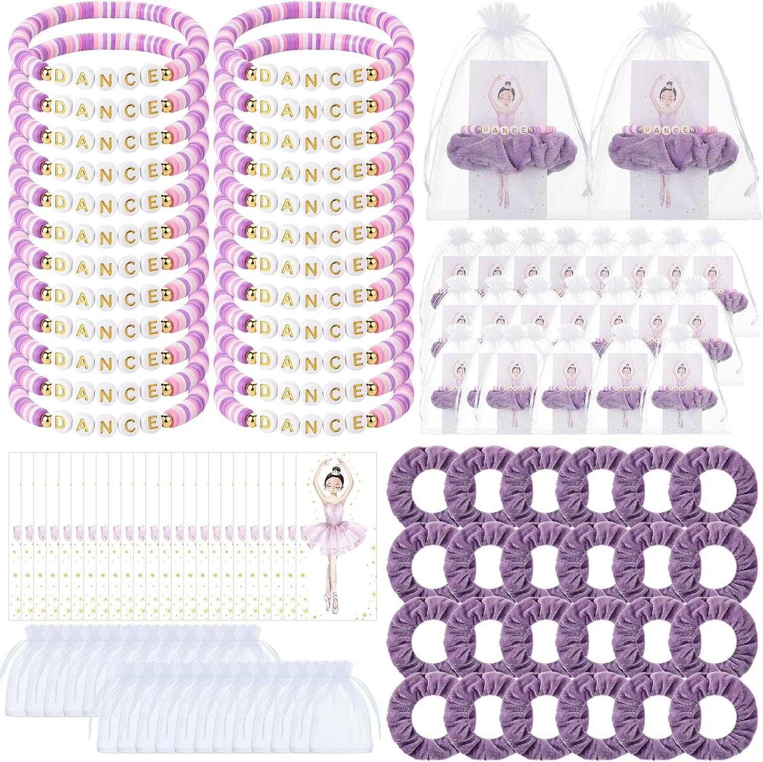 Quelay 24 Sets Ballerina Party Favors Include 24 Pink Hair Scrunchie 24 Dance Clay Bead Bracelet 24 Ballerina Cards Ballet Party Favors for Teacher Dance Team Gifts | Amazon (US)