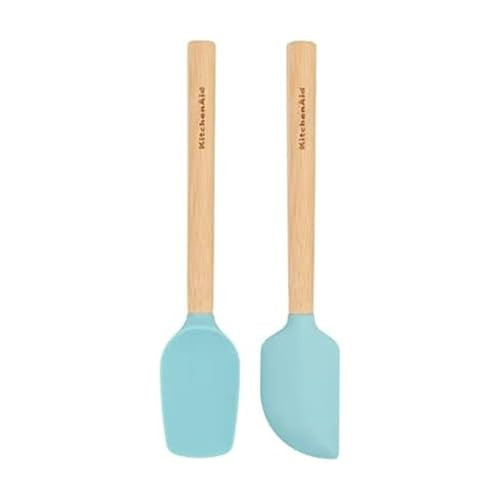 KitchenAid Bamboo Wood Handled Mini Spatula Set with Silicone Head, Set Of 2, Aqua Sky | Amazon (US)