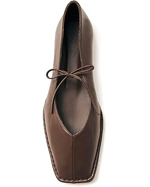 Women's Lace Up Ballet Flats Square Toe Slip On Ballerina Shoes Cute Bow Tie Mary Jane Comfy Casu... | Amazon (US)