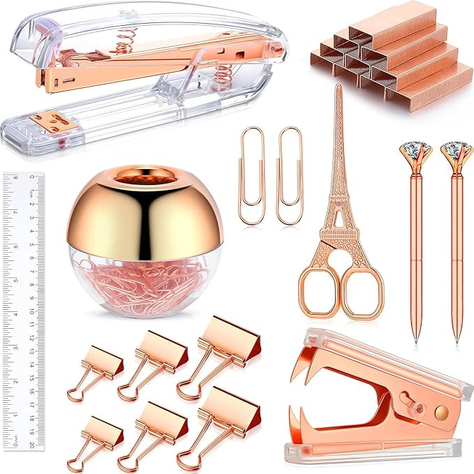 1112 Pieces Desk Accessory, Include Clear Desktop Stapler with 1000 Staples, Staple Remover, Rule... | Amazon (US)