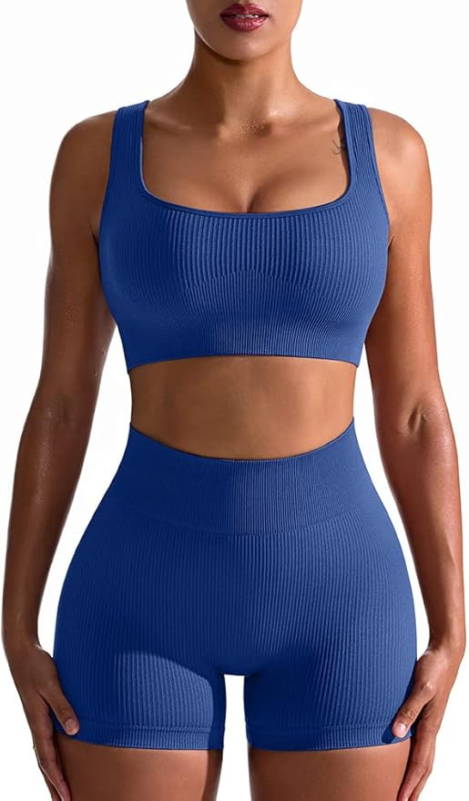 OQQ Workout Outfits for Women 2 Piece Seamless Ribbed High Waist Leggings with Sports Bra Exercis... | Amazon (US)